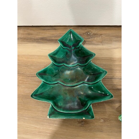 2 Vintage Green Christmas Tree Candy Dish Dishes Home Decorations Gift Present - Picture 3 of 5